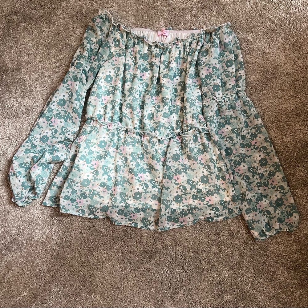 Pink Lily Floral Blouse - Green and Pink
